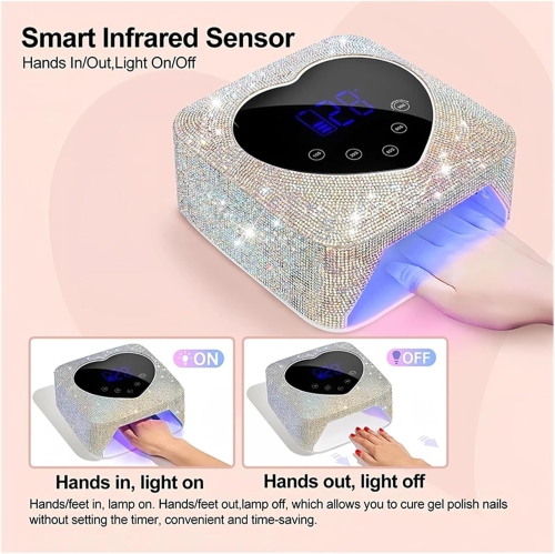 LED Nail Art Lamp 72W Wireless UV Nails with Rhinestone Heart Shape Nail Manicure Polish