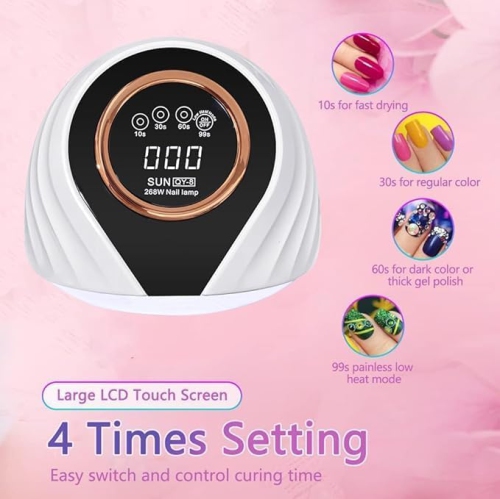 UV LED Nail Lamp, 268W Quick Dry Nail Lamp with 66 LEDs Automatic Sensor, Portable Handle Nail Dryer - White and Blue