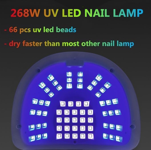 UV LED Nail Lamp, 268W Quick Dry Nail Lamp with 66 LEDs Automatic Sensor, Portable Handle Nail Dryer - White and Blue