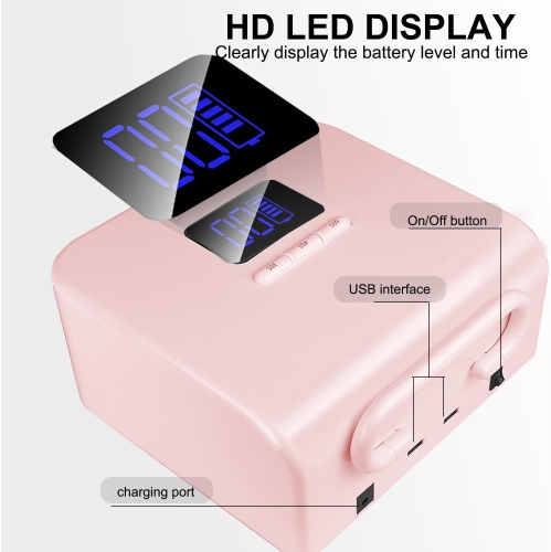 Wireless UV Nail Lamp 220W Professional LED Nail Lamp with 48 Beads and Touch Display Rechargeable UV Lamp Light Therapy Machine, Nail Lamp