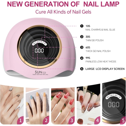 Lampe à ongles UV 288 W lampe UV pour ongles en gel LED lampe à ongles avec affichage LCD 4 réglages de minuterie et capteur automatique séchoir