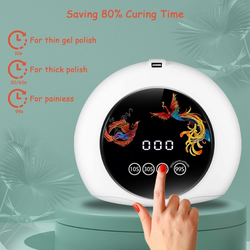 UV Nail Drying Lamp, 128 UV-Free LED Nail Dryer, Professional 360 Degree Adjustable Directional Curing Lamp, 4 Timers, 10/30/60/99 Colors - Yellow