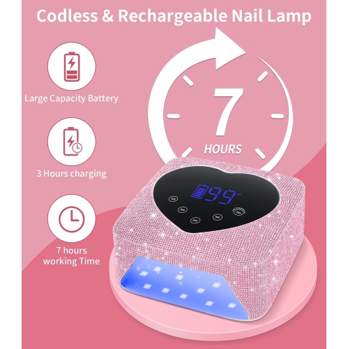 72W Cordless Rechargeable UV Nail Lamp Fast Nail Dryer Curing Lamp Nail Art Lamp, Light Therapy Machine - Pink