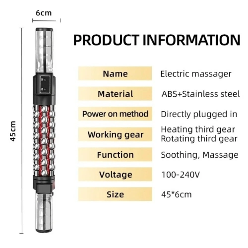 Red Light Heated Massage Device Rotating Roller Body Meridian Electric Massager Infrared Heating Therapy Roller Massager