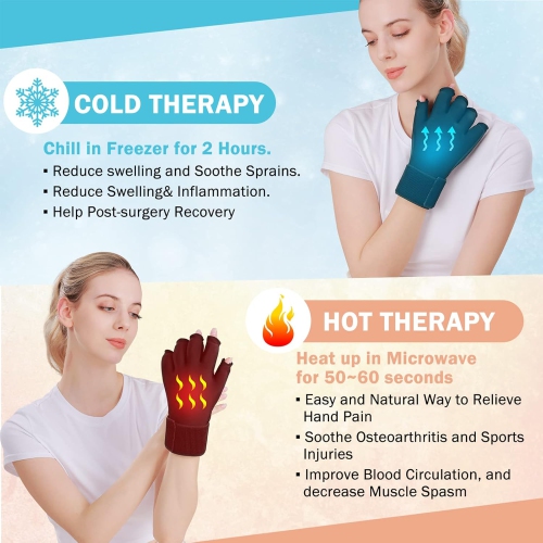Finger Arthritis Compression Ice Glove,Adjustable Wrist Strap Hand Wrist Ice Pack Hot & Cold Therapy Gel Pack for Pain Relief