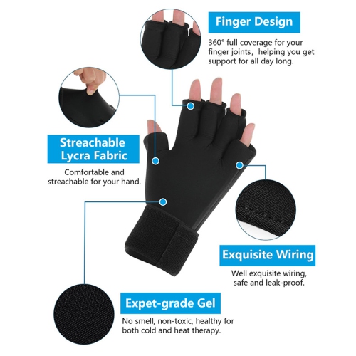 Finger Arthritis Compression Ice Glove,Adjustable Wrist Strap Hand Wrist Ice Pack Hot & Cold Therapy Gel Pack for Pain Relief