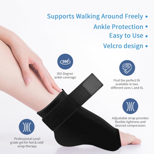 Ankle Ice Pack Wrap Hot & Cold Therapy Sock for Plantar Fasciitis Relief Achilles Tendonitis Reusable Ankle Ice Pack-Size L