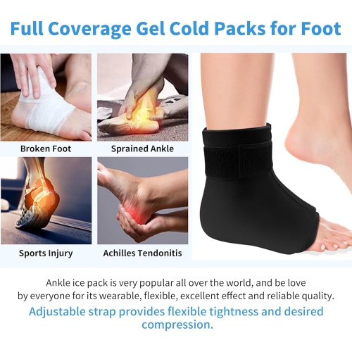 Ankle Ice Pack Wrap Hot & Cold Therapy Sock for Plantar Fasciitis Relief Achilles Tendonitis Reusable Ankle Ice Pack-Size L