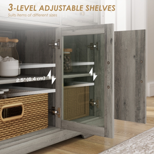 HOMCOM Sideboard Buffet Cabinet with Storage, Modern Coffee Bar Cabinet with 3 Drawers, Glass Doors and Adjustable Shelves, Weathered Grey Oak