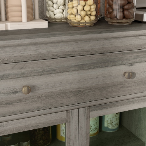 HOMCOM Sideboard Buffet Cabinet with Storage, Modern Coffee Bar Cabinet with 3 Drawers, Glass Doors and Adjustable Shelves, Weathered Grey Oak