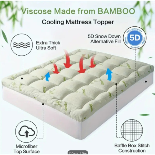 Luxurious Queen Size Bamboo Mattress Topper, Cooling Extra Thick Breathable Mattress Pad With 8-21" Deep Pocket, Soft Quilted Fitted Mattress Cover