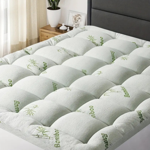 Luxurious Queen Size Bamboo Mattress Topper, Cooling Extra Thick Breathable Mattress Pad With 8-21" Deep Pocket, Soft Quilted Fitted Mattress Cover