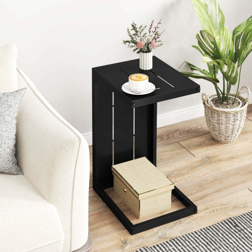 Costway 1/2 PCS C-Shaped End Table with Adjustable Foot Pads 2-In-1 Sofa Side Table for Small Space