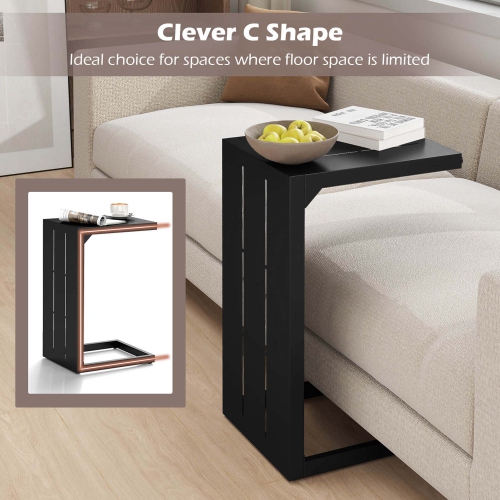 Costway 1/2 PCS C-Shaped End Table with Adjustable Foot Pads 2-In-1 Sofa Side Table for Small Space