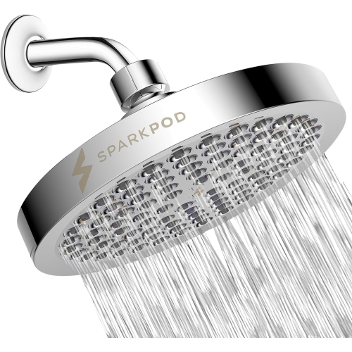 SparkPod Shower Head - High Pressure Rain - Premium Quality Luxury Design - 1-Min Install - Easy Clean Adjustable Replacement for Your Bathroom