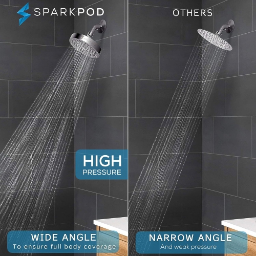 SparkPod Shower Head - High Pressure Rain - Premium Quality Luxury Design - 1-Min Install - Easy Clean Adjustable Replacement for Your Bathroom