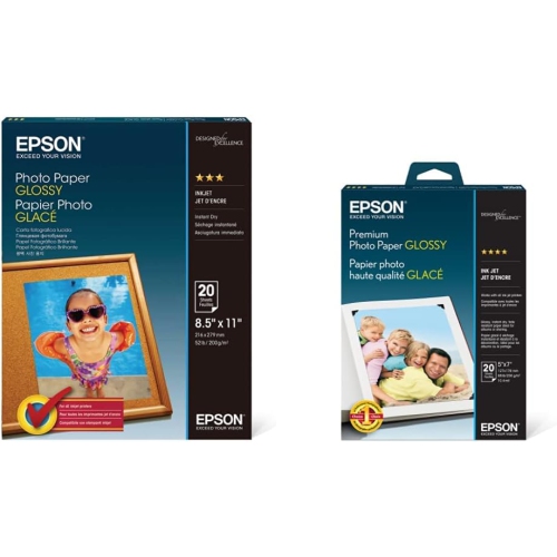 Glossy Photo Paper, 8.5 X 11-Inch, 20 Sheets Per Pack & Premium Photo Paper Glossy (5x7 Inches, 20