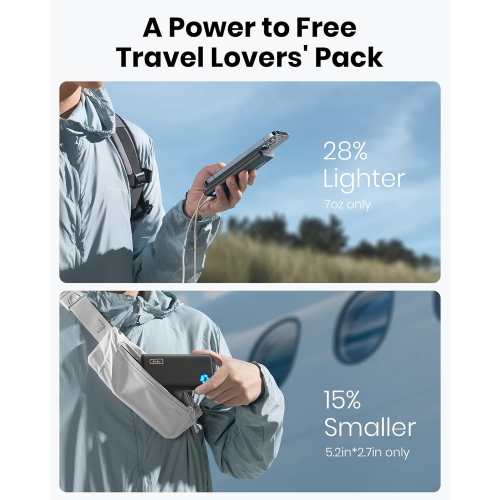 Chargeur portable, entrée et sortie USB-C, chargeur portatif 10000 mAh mince, batterie externe à chargement haute vitesse triple 3 A,