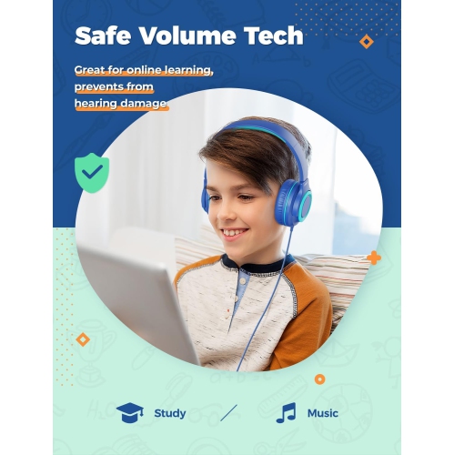Ensemble de 2 écouteurs pour enfants avec séparateur partagé – 94&nbsp;dB Safe Volume Limited – Écouteurs avec fil HS22 pour enfants adolescents,