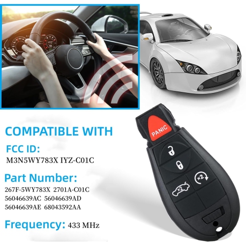 2 Pcs Key Fob Replacements for 2008-2010 Chrysler 300 2008-2014 Dodge Challenger/Charger/Jeep Grand Cherokee 2008-2013