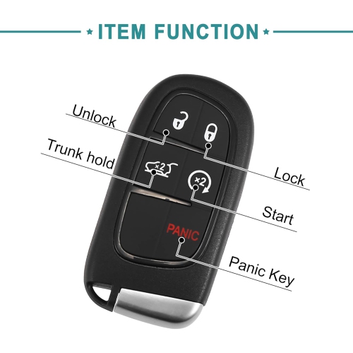 433MHz 5 Buttons Keyless Entry Remote Key Fob Fit for Jeep Cherokee - Pack of 1 Black