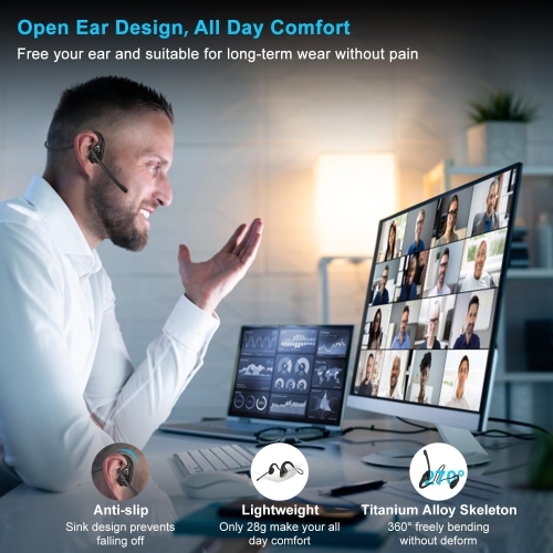 Casque d'écoute Bluetooth 5,3 pour téléphones cellulaires, casque d'écoute ouvert avec micro, casque d'écoute à suppression du bruit sans fil pour le
