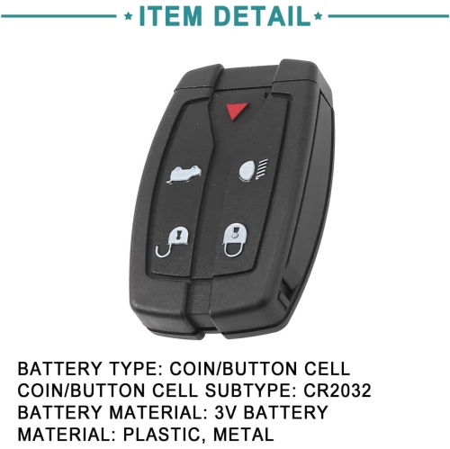 Keyless Entry Remote Key Fob Fit for Land Rover LR2 - Pack of 1 Black