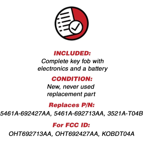 Keyless Entry Remote Control Uncut Car Key Fob Replacement for OHT692427AA KOBDT04A Red