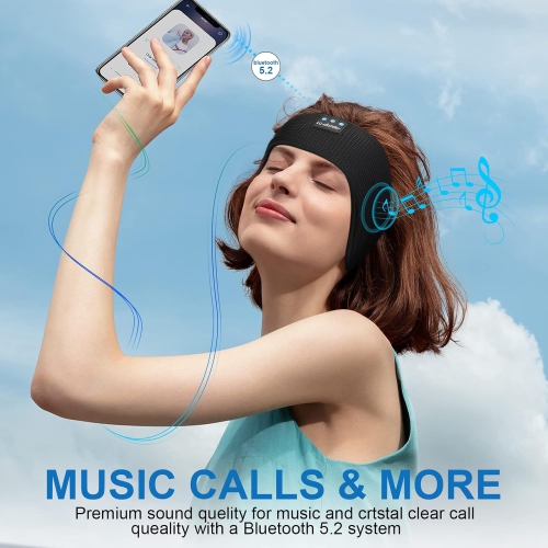 Bluetooth Headband Sports Sleep Headphones, Wireless Music Sleeping Headphones Sleep Eye Mask Earbuds for Side Sleepers