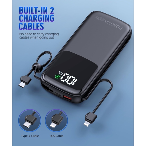 Portable Charger Power Bank, 15000mAh Portable Charger Fast Charging Lightweight, Built-in AC Wall Plug and 2 Output