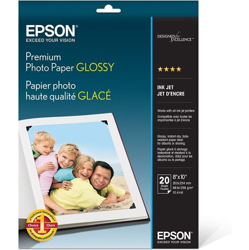 S041465 Premium Photo Paper Glossy, 8"x10", 20 sheets Ink