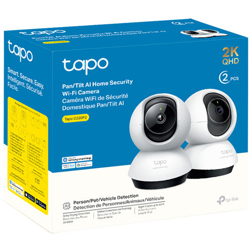 TP-Link Tapo AI Semi-Wireless Indoor 2K QHD Security Camera - 2-Pack - White