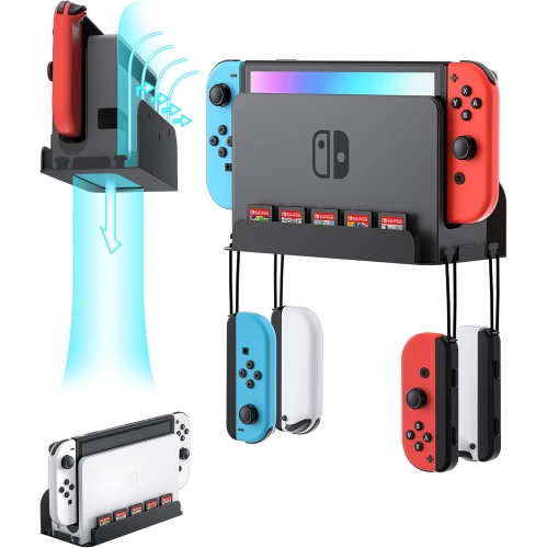 Support mural pour Nintendo Switch et Switch OLED, trousse de montage mural en métal Accessoires pour support d'étagère avec 5 carte de jeu
