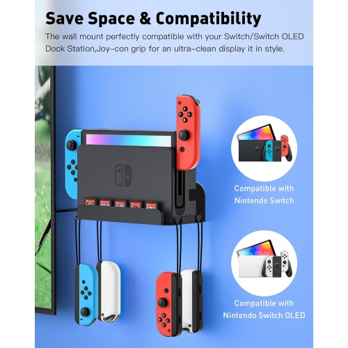 Support mural pour Nintendo Switch et Switch OLED, trousse de montage mural en métal Accessoires pour support d'étagère avec 5 carte de jeu