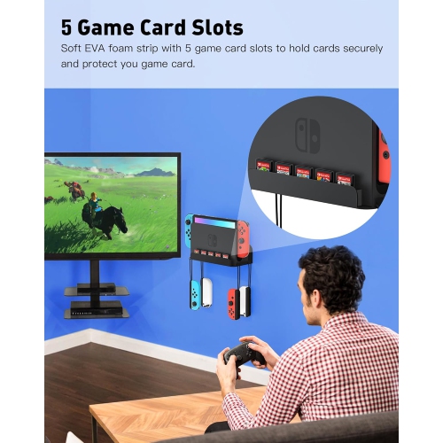 Support mural pour Nintendo Switch et Switch OLED, trousse de montage mural en métal Accessoires pour support d'étagère avec 5 carte de jeu