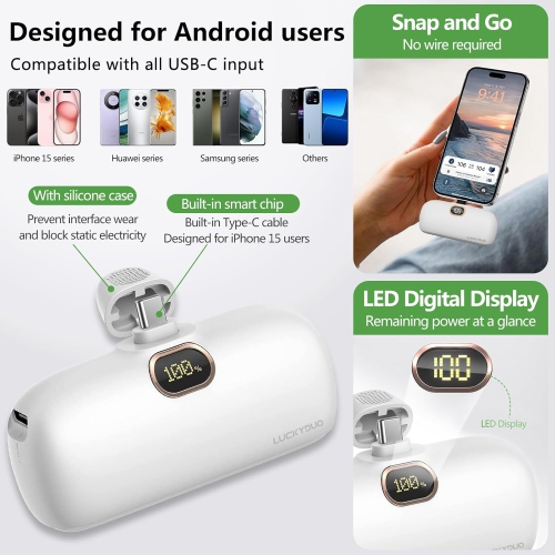 Small USB C Portable Charger, 5000mAh Ultra Compact Mini Power Bank PD 20W Fast Charging with LCD Display