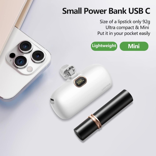 Small USB C Portable Charger, 5000mAh Ultra Compact Mini Power Bank PD 20W Fast Charging with LCD Display