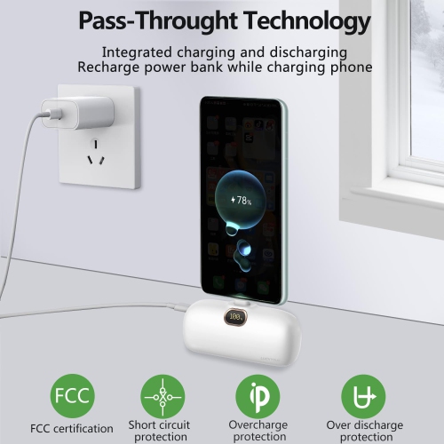 Small USB C Portable Charger, 5000mAh Ultra Compact Mini Power Bank PD 20W Fast Charging with LCD Display