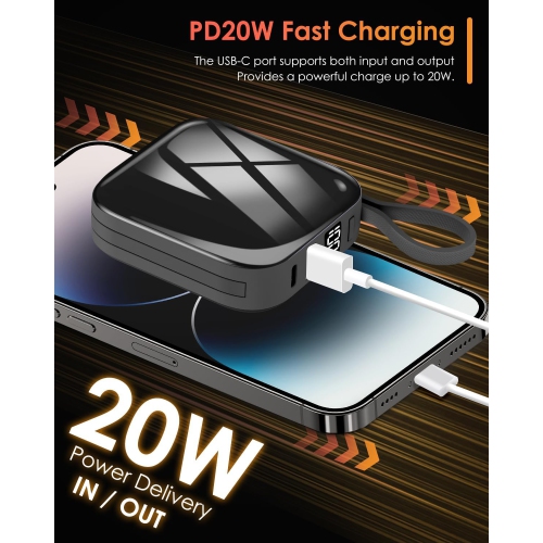 Mini Portable Charger Power Bank,22.5W 10000mAh Fast Charging Portable Phone Charger with Built in iOS and USB-C Output