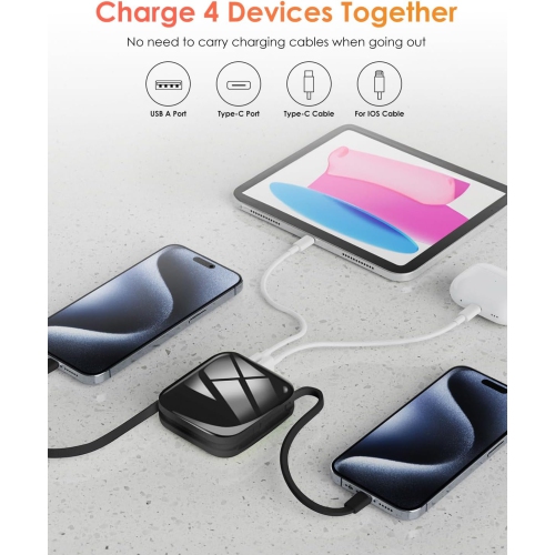 Mini Portable Charger Power Bank,22.5W 10000mAh Fast Charging Portable Phone Charger with Built in iOS and USB-C Output