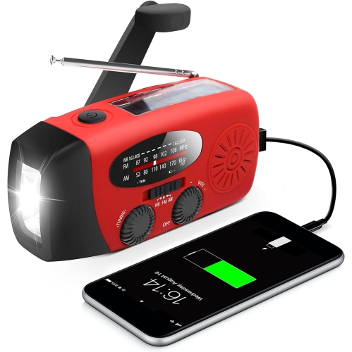 [Version améliorée] Radio météo solaire AM/FM à manivelle d'urgence NOAA avec lampe de poche LED, alimentation 2000&nbsp;mAh