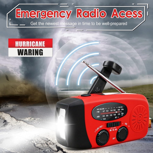[Version améliorée] Radio météo solaire AM/FM à manivelle d'urgence NOAA avec lampe de poche LED, alimentation 2000&nbsp;mAh