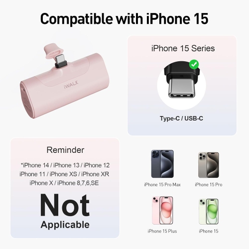 Chargeur portatif pour iPhone 15, chargeur portable USB C 4500 mAh, mini batterie à recharge rapide 20 W pour iPhone 15/15