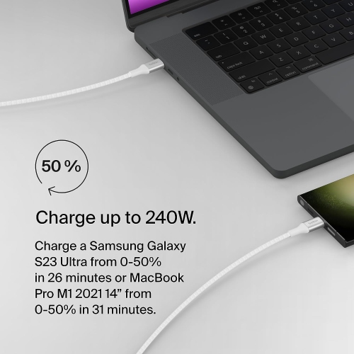 BoostCharge USB-C to USB-C Power Cable, Fast Charging Cable with 240W Power Delivery, USB-IF