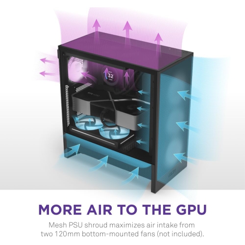 NZXT H5 Flow 2024 - Compact ATX Mid-Tower PC Gaming Case with High Airflow, 2 x 120mm Fans, Radiator Support, and Tempered Glass - Black