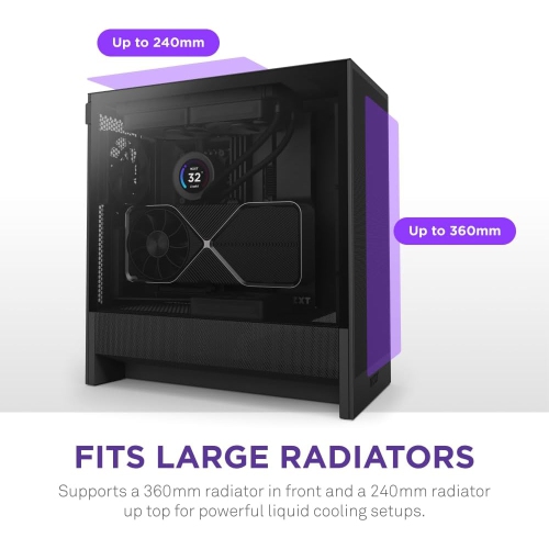 NZXT H5 Flow 2024 - Compact ATX Mid-Tower PC Gaming Case with High Airflow, 2 x 120mm Fans, Radiator Support, and Tempered Glass - Black