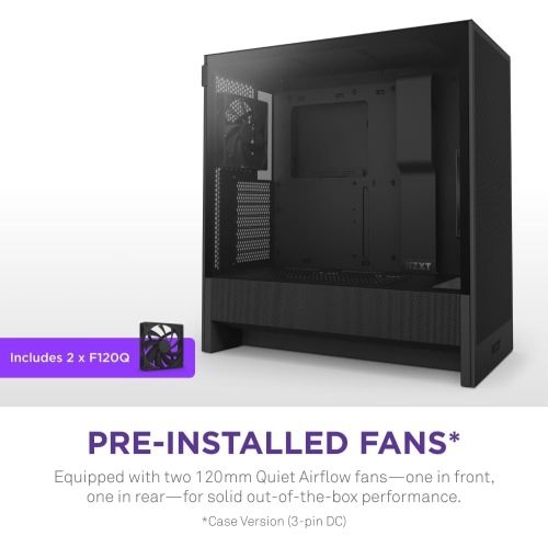 NZXT H5 Flow 2024 - Compact ATX Mid-Tower PC Gaming Case with High Airflow, 2 x 120mm Fans, Radiator Support, and Tempered Glass - Black