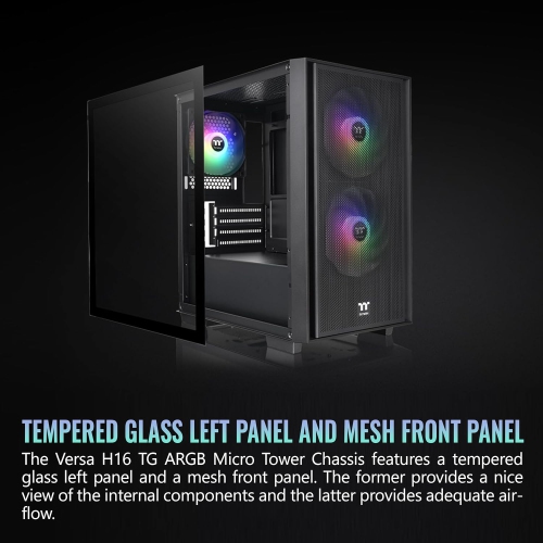 Thermaltake Versa H16 TG ARGB Black Micro ATX Tower Case with Tempered Glass Side Panel, 3 Pre-Installed ARGB Fans