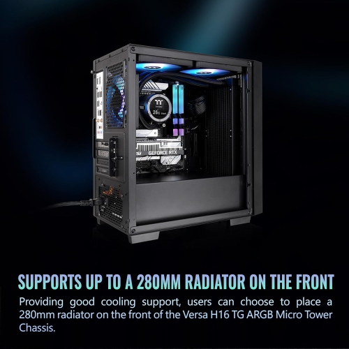 Thermaltake Versa H16 TG ARGB Black Micro ATX Tower Case with Tempered Glass Side Panel, 3 Pre-Installed ARGB Fans