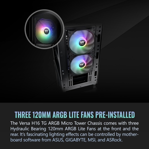 Thermaltake Versa H16 TG ARGB Black Micro ATX Tower Case with Tempered Glass Side Panel, 3 Pre-Installed ARGB Fans